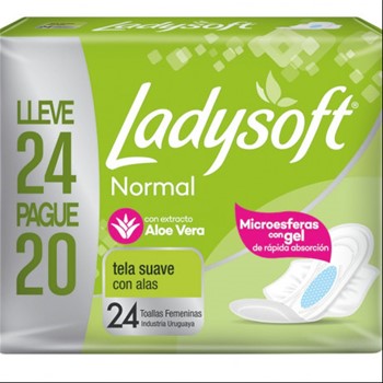 Ladysoft Toalla Normal C/alas Lleve 24 Pague 20(caja X 24)