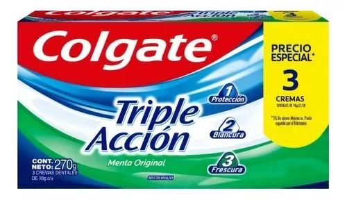 Crema Dental Colgate Triple Accion 90 Gr Pack X 3 Unidades