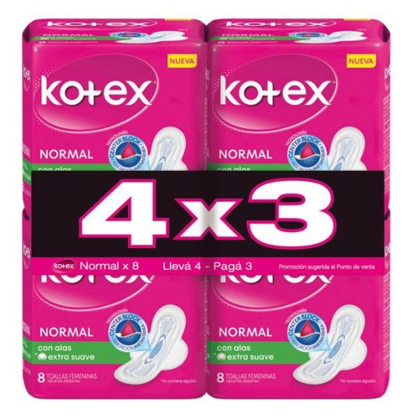Kotex Normal C/alas 4 X 3 (caja X 12)