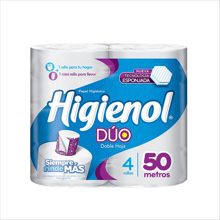 Papel Higienol Duo Doble Hoja X 4 -50 M(funda X 8) 942
