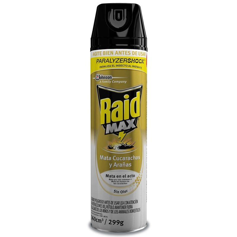 Raid Max Mata Cucarachas Y Arañas S/olor X 360 Ml Negro