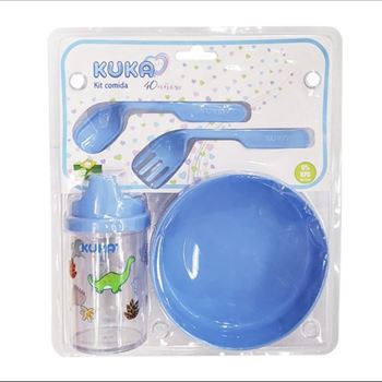 Kuka Kit Alimentacion Plato + Vaso + Cubiertos - Celeste