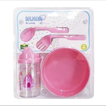 Kuka Kit Alimentacion Plato + Vaso + Cubiertos - Rosa